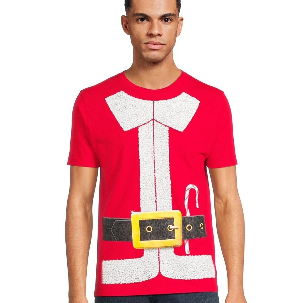 Holiday Time Festive Red Santa T-Shirt with Candy Cane Size Medium